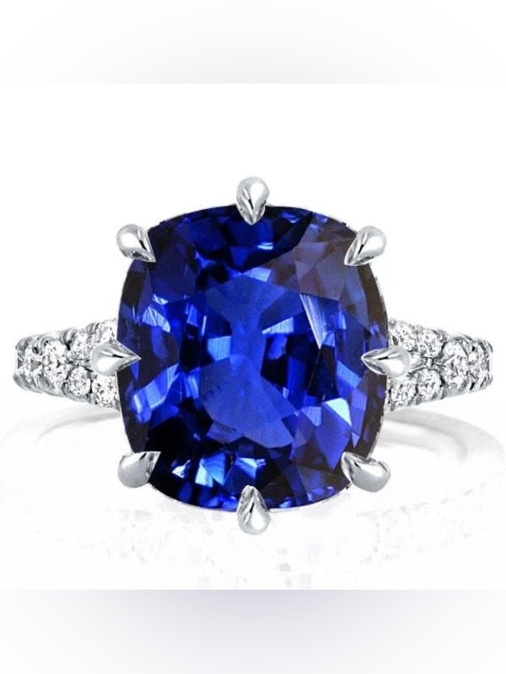 Italo Blue Sapphire Ring Split Shank Cushion Cut Engagement Ring
